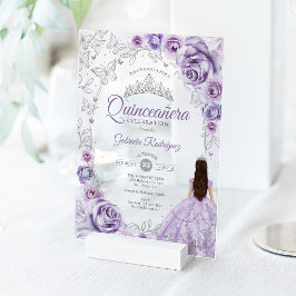 Quinceanera Lilac Purple Silver Floral アクリル招待状