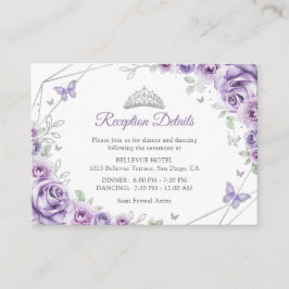 Quinceanera Lilac Purple Silver Floral Details エンクロージャーカード