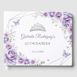 Quinceanera Lilac Purple Silver Floral Details ゲストブック