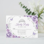 Quinceanera Lilac Purple Silver Floral Reply 出欠カード (スタンド正面)