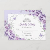 Quinceanera Lilac Purple Silver Floral Reply 出欠カード (正面/裏面)
