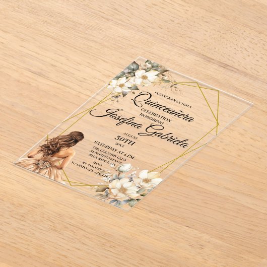 Quinceanera Magnolia アクリル招待状 (レイダウン)