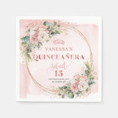 Quinceañera Napkins Rose Gold Floral Eucalyptus スタンダードカクテルナプキン (正面)