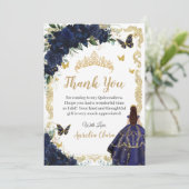 Quinceañera Navy Blue Floral Gold Princess 15 16 サンキューカード (スタンド正面)