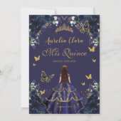 Quinceañera Navy Blue Floral Gold Princess 15 16 サンキューカード (裏面)