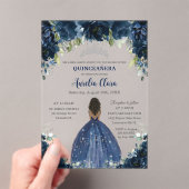 Quinceanera Navy Blue Floral Silver Brown Princess アクリル招待状 (インサイチュ (ポータブル))