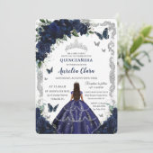 Quinceañera Navy Blue Floral Silver Princess  招待状 (スタンド正面)