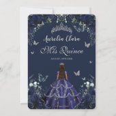 Quinceañera Navy Blue Floral Silver Princess  招待状 (裏面)