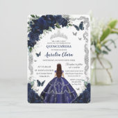 Quinceanera Navy Blue Floral Silver Princess  招待状 (スタンド正面)