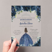 Quinceañera Navy Blue Floral Silver Princess Crown アクリル招待状 (インサイチュ (ポータブル))