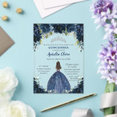 Quinceañera Navy Blue Floral Silver Princess Crown アクリル招待状 (インサイチュ (ウェディング))