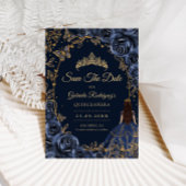 Quinceanera Navy Gold Butterflies Roses セーブザデート