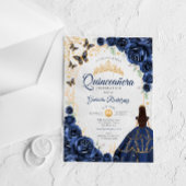 Quinceanera Navy Gold Floral アクリル招待状