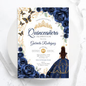 Quinceanera Navy Gold Floral 招待状