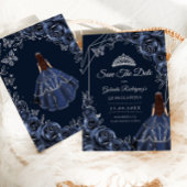 Quinceanera Navy Silver Butterflies Roses セーブザデート