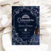 Quinceanera Navy Silver Butterfly Dress Floral 招待状