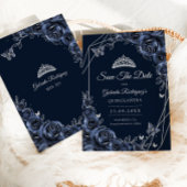 Quinceanera Navy Silver Floral セーブザデート