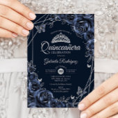 Quinceanera Navy Silver Floral 招待状