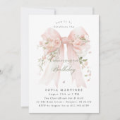 Quinceanera Party Pink Coquette Bow Rose Floral 招待状 (正面)
