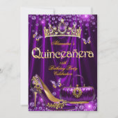 Quinceanera party Purple Tiara High heel gold 招待状 (正面)