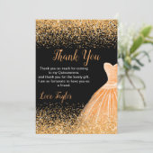 Quinceanera Peach Orange Dress Faux Glitter サンキューカード (スタンド正面)