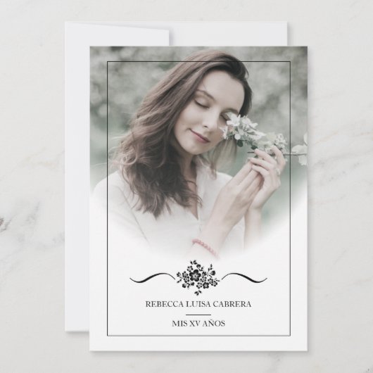 Quinceañera Photo Classic Chic Typography Script 招待状 (正面)