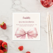Quinceanera pink bow cream thank you スタンダードカクテルナプキン (インサイチュ)