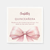 Quinceanera pink bow cream thank you スタンダードカクテルナプキン (正面)
