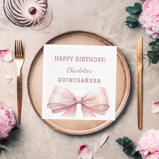 Quinceanera pink bow white luncheon スタンダードランチョンナプキン