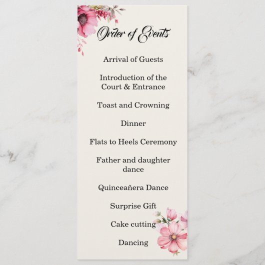 Quinceanera pink double side program card プログラム (裏面)