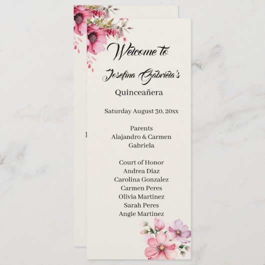 Quinceanera pink double side program card  プログラム (正面/裏面)