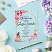 Quinceanera pink floral アクリル招待状 (インサイチュ (ウェディング))