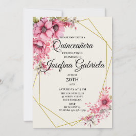 Quinceañera pink floral Invitation 招待状
