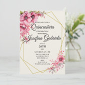 Quinceañera pink floral Invitation 招待状 (スタンド正面)