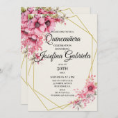 Quinceañera pink floral Invitation 招待状 (正面/裏面)
