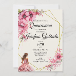 Quinceañera pink floral Invitation 招待状