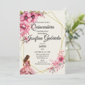 Quinceañera pink floral Invitation 招待状 (スタンド正面)