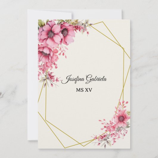 Quinceañera pink floral Invitation 招待状 (裏面)