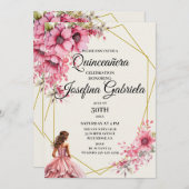 Quinceañera pink floral Invitation 招待状 (正面/裏面)