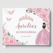 Quinceanera Pink Floral Roses Princess Rose Gold ゲストブック (正面)