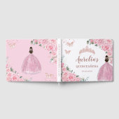 Quinceanera Pink Floral Roses Princess Rose Gold ゲストブック (全面)
