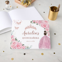 Quinceanera Pink Floral Roses Princess Rose Gold ゲストブック