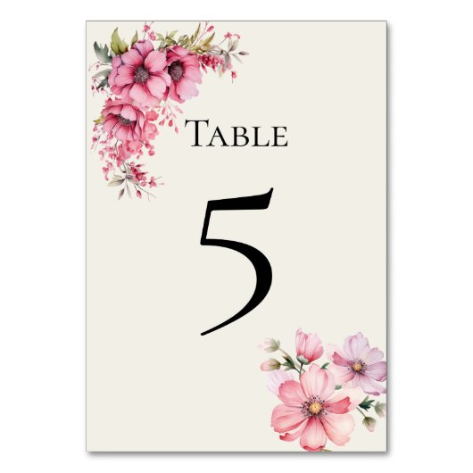 Quinceanera pink floral Table Number Card テーブルナンバー (正面)