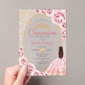 Quinceanera Pink Gold Floral アクリル招待状 (インサイチュ (ポータブル))