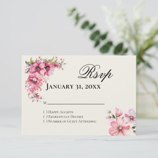 Quinceanera pink Reply RSVP Card (スタンド正面)