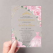 Quinceanera Pink Roses Floral Princess Dress Gown アクリル招待状 (インサイチュ (ポータブル))
