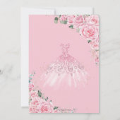 Quinceanera Pink Roses Floral Princess Dress Gown 招待状 (裏面)