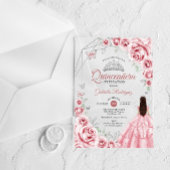 Quinceanera Pink Silver Dress Floral アクリル招待状