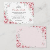 Quinceanera Pink Silver Floral Details エンクロージャーカード (正面/裏面)