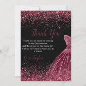 Quinceanera Plum Purple Dress Faux Glitter サンキューカード (正面)